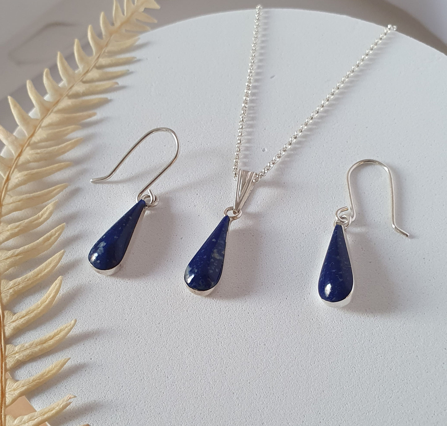 Conjunto Gota Plata con Piedra Lapislázuli - Joyas Alicanto
