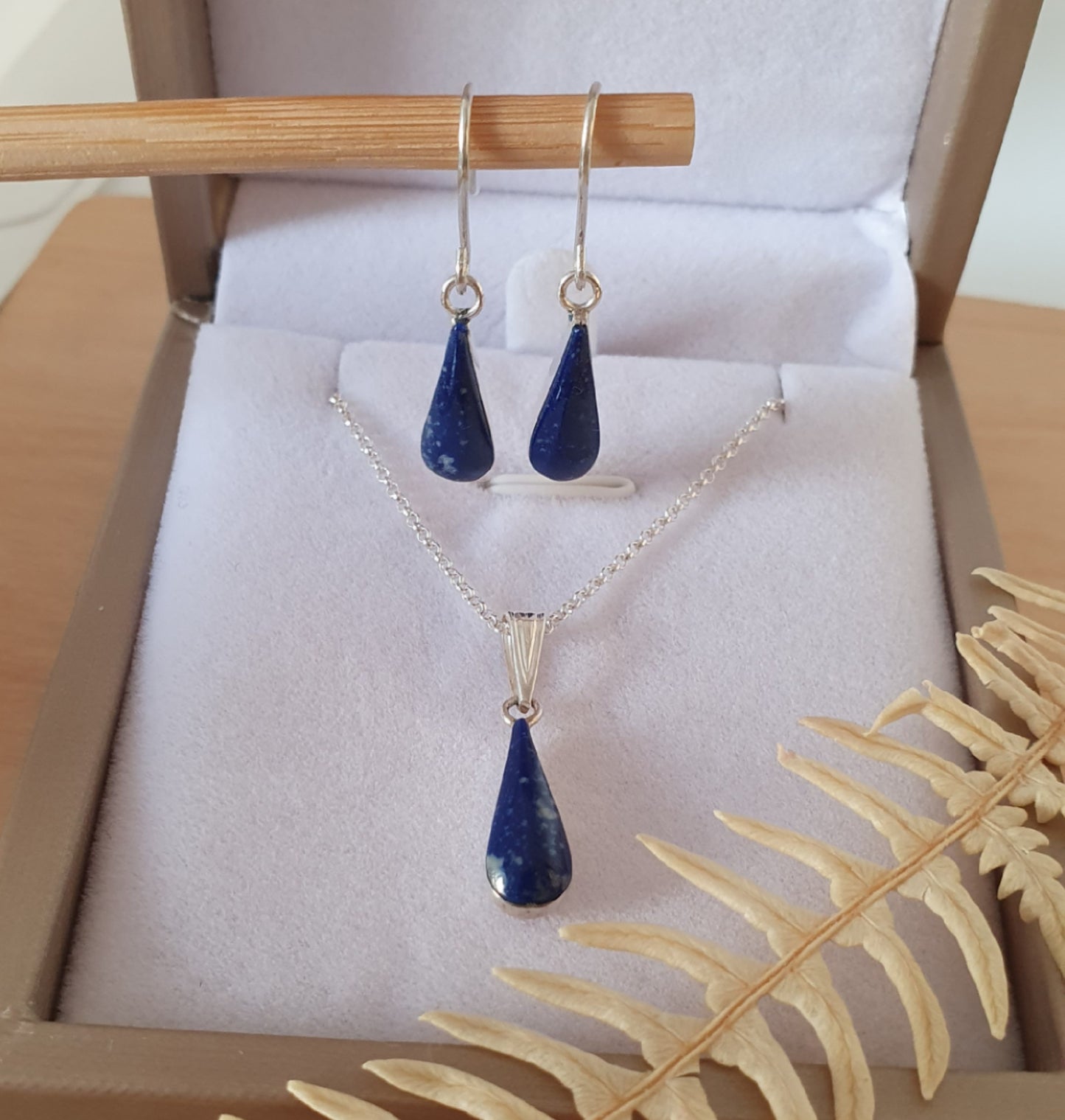 Conjunto Gota Plata con Piedra Lapislázuli - Joyas Alicanto