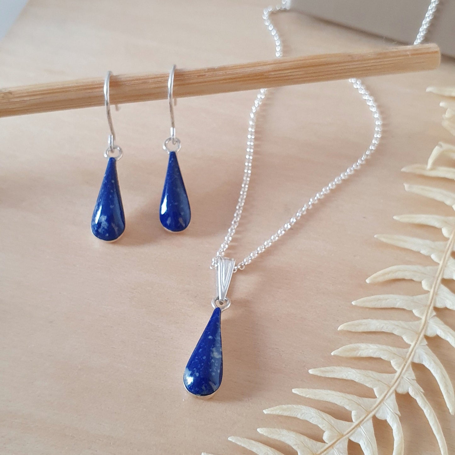 Conjunto Gota Plata con Piedra Lapislázuli - Joyas Alicanto