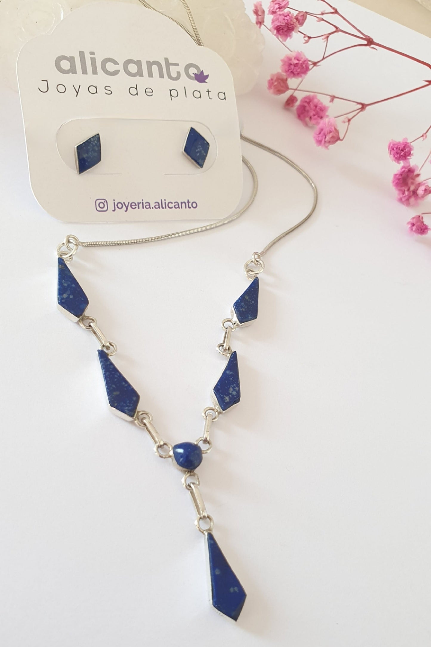 Conjunto Rombo Plata con Piedra Lapislázuli