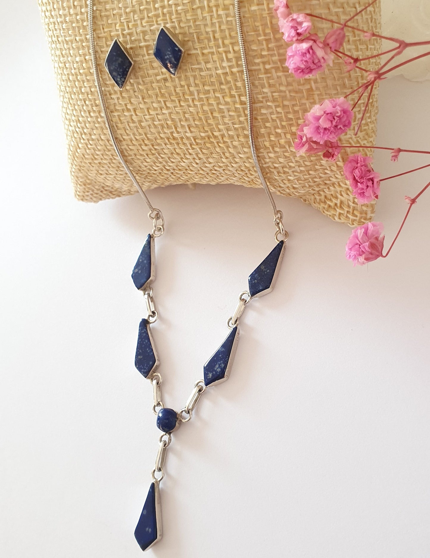 Conjunto Rombo Plata con Piedra Lapislázuli