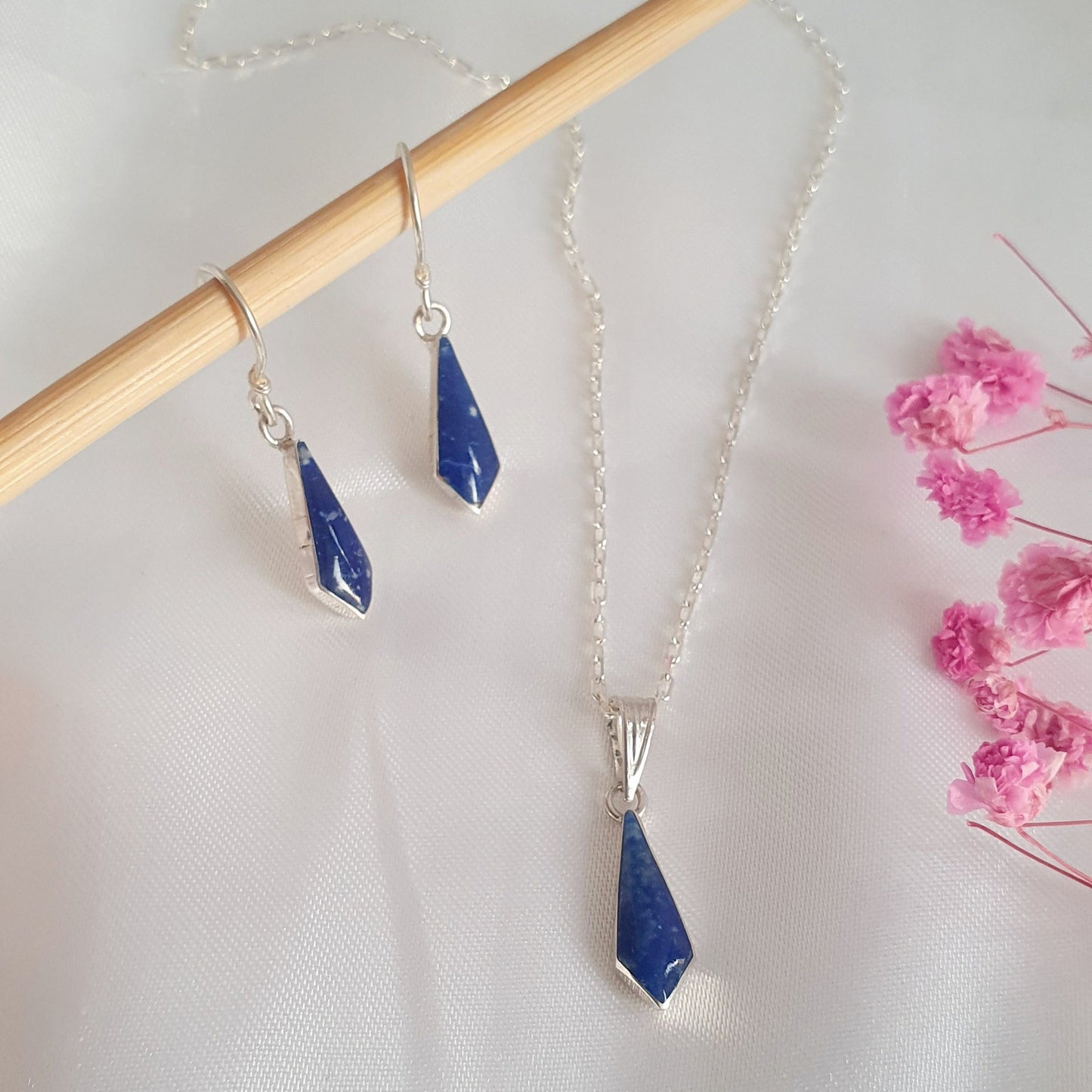 Conjunto Gota Plata con Piedra Lapislázuli - Joyas Alicanto