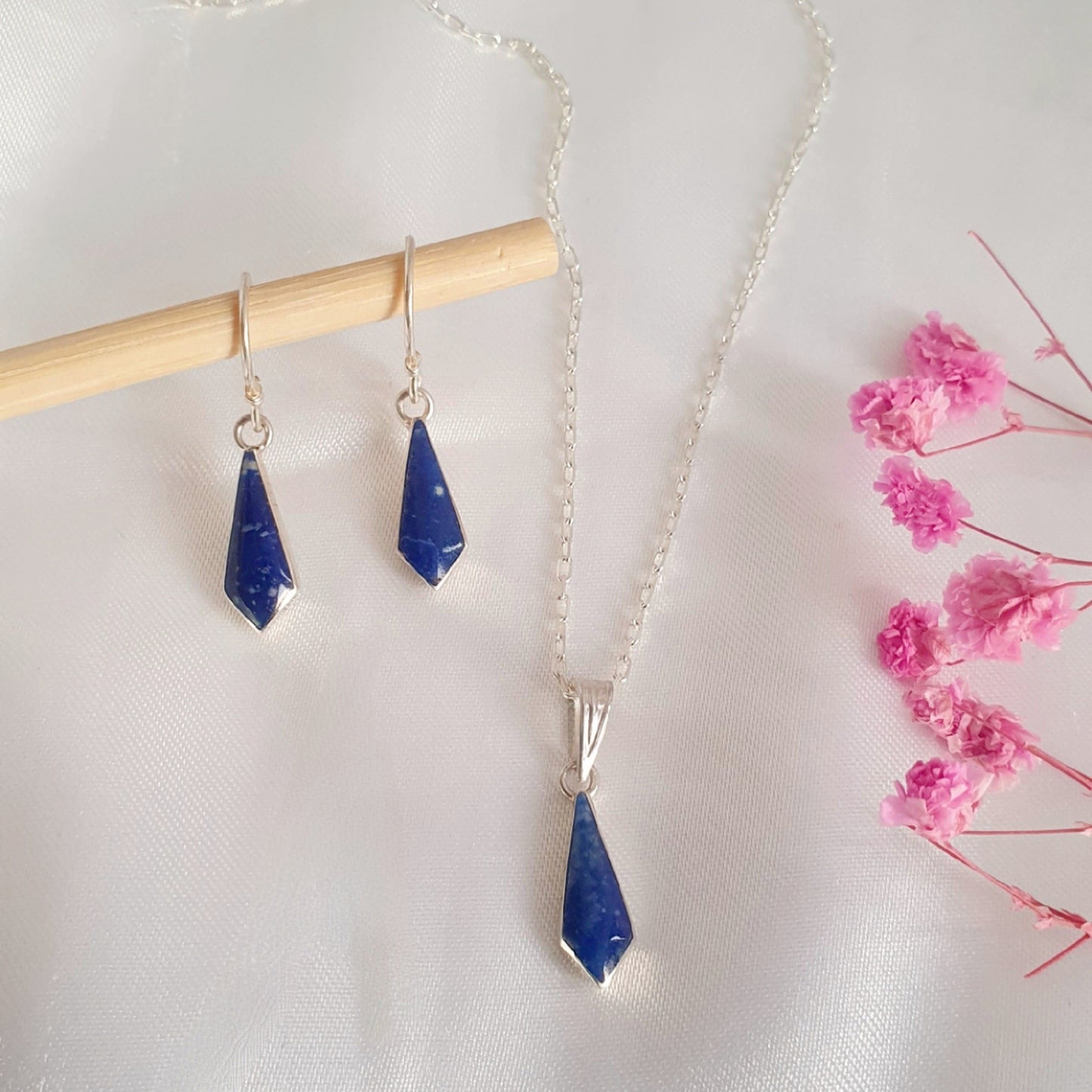Conjunto Gota Plata con Piedra Lapislázuli - Joyas Alicanto