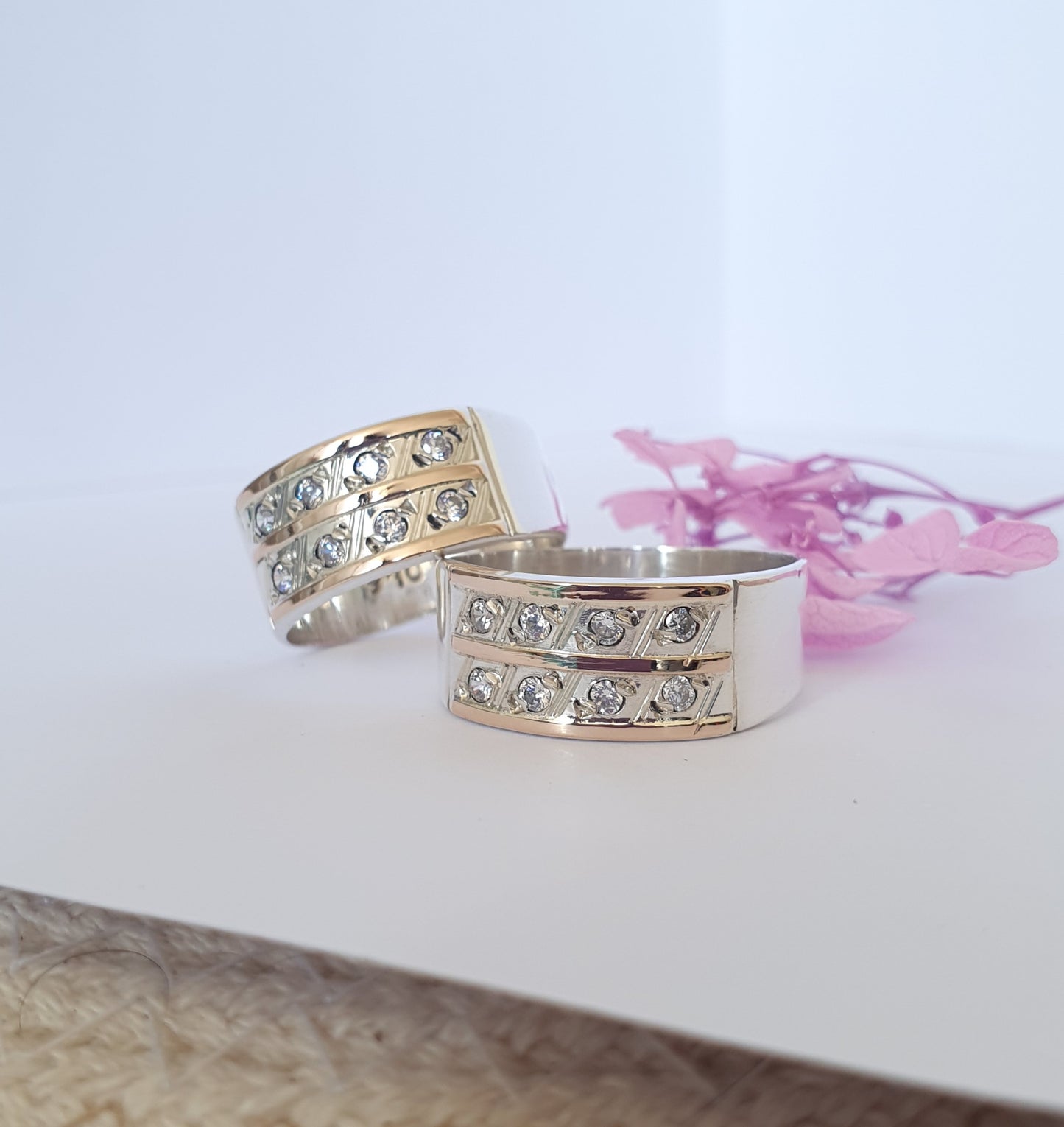 Anillo Plata Doble Cintillo con Oro 18kl.