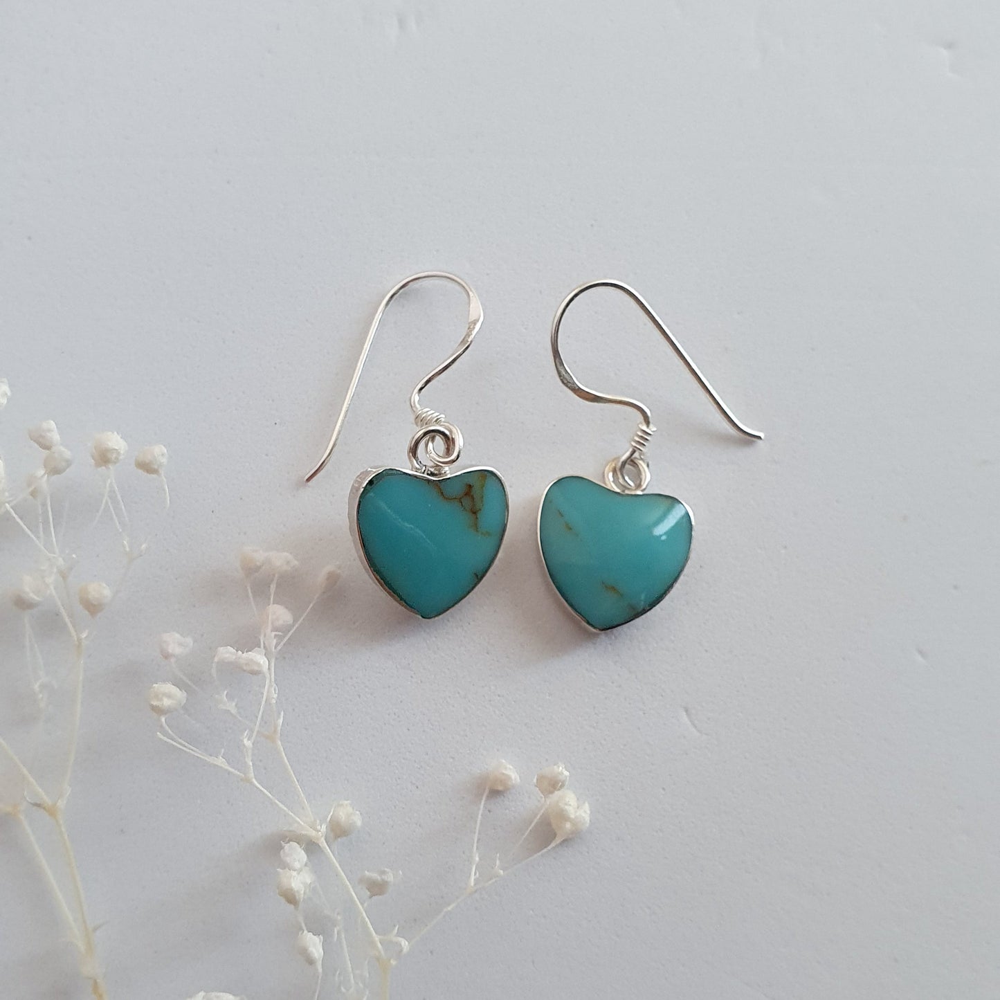 Conjunto Corazón Plata con Piedra Turquesa Natural