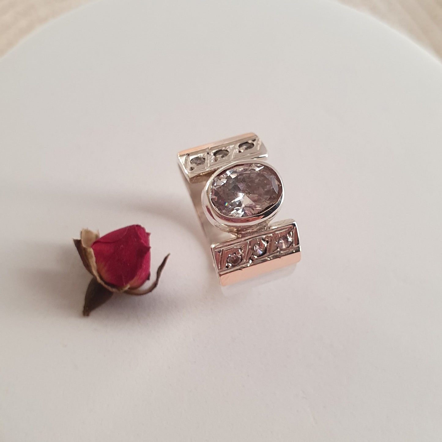 Anillo Blanco Plata con Oro 18kl. - Joyas Alicanto