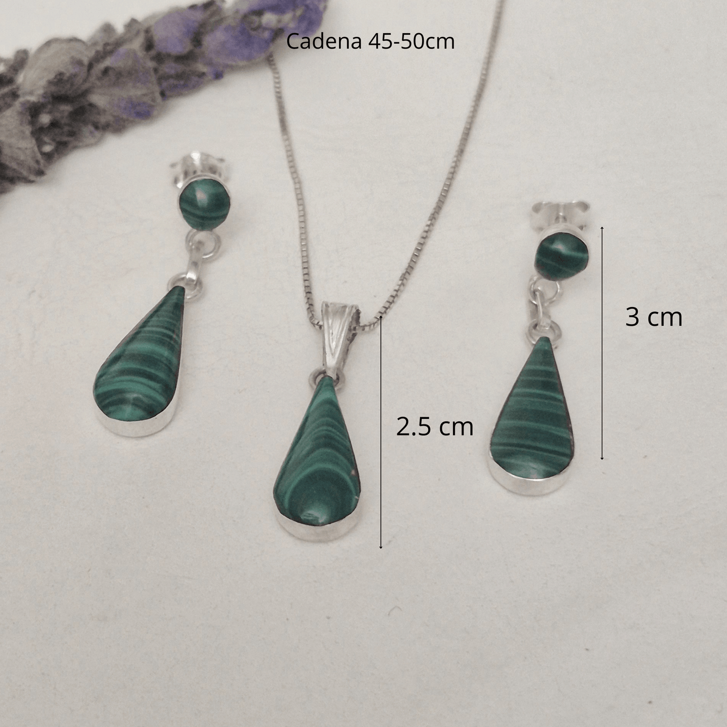 Conjunto de Plata 950 y Malaquita en Gota | Hecho a Mano en Chile