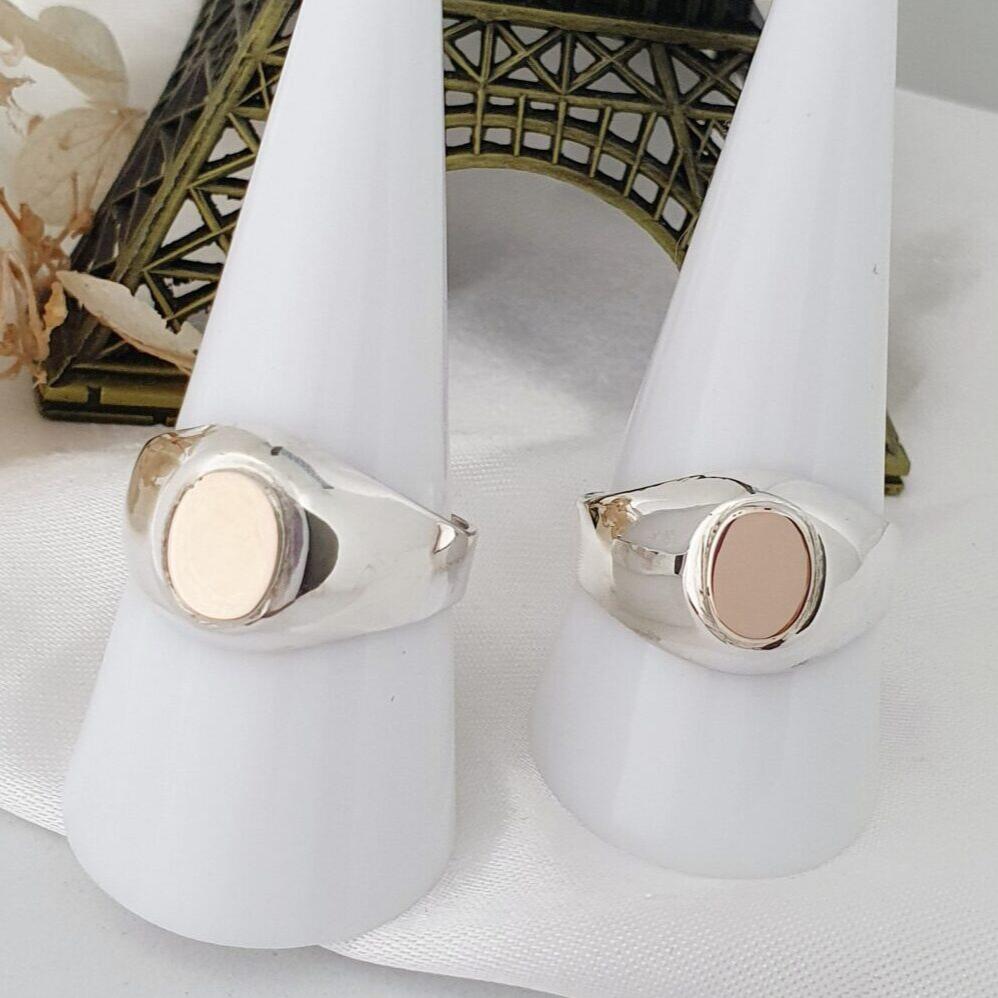 Anillo Sello Ovalado Plata con Oro 18kl.