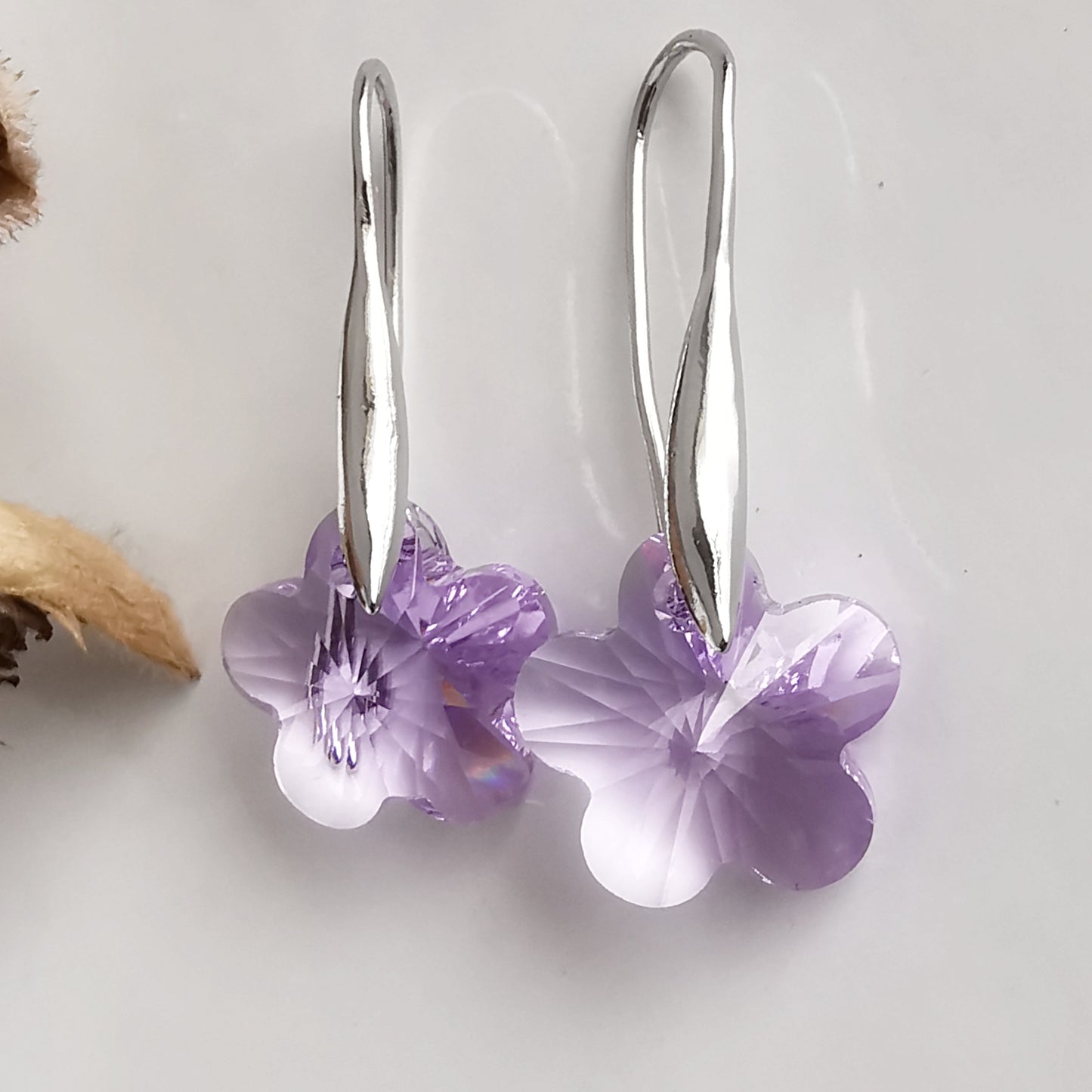 Aro Plata Cristal Flor Lila - Joyas Alicanto