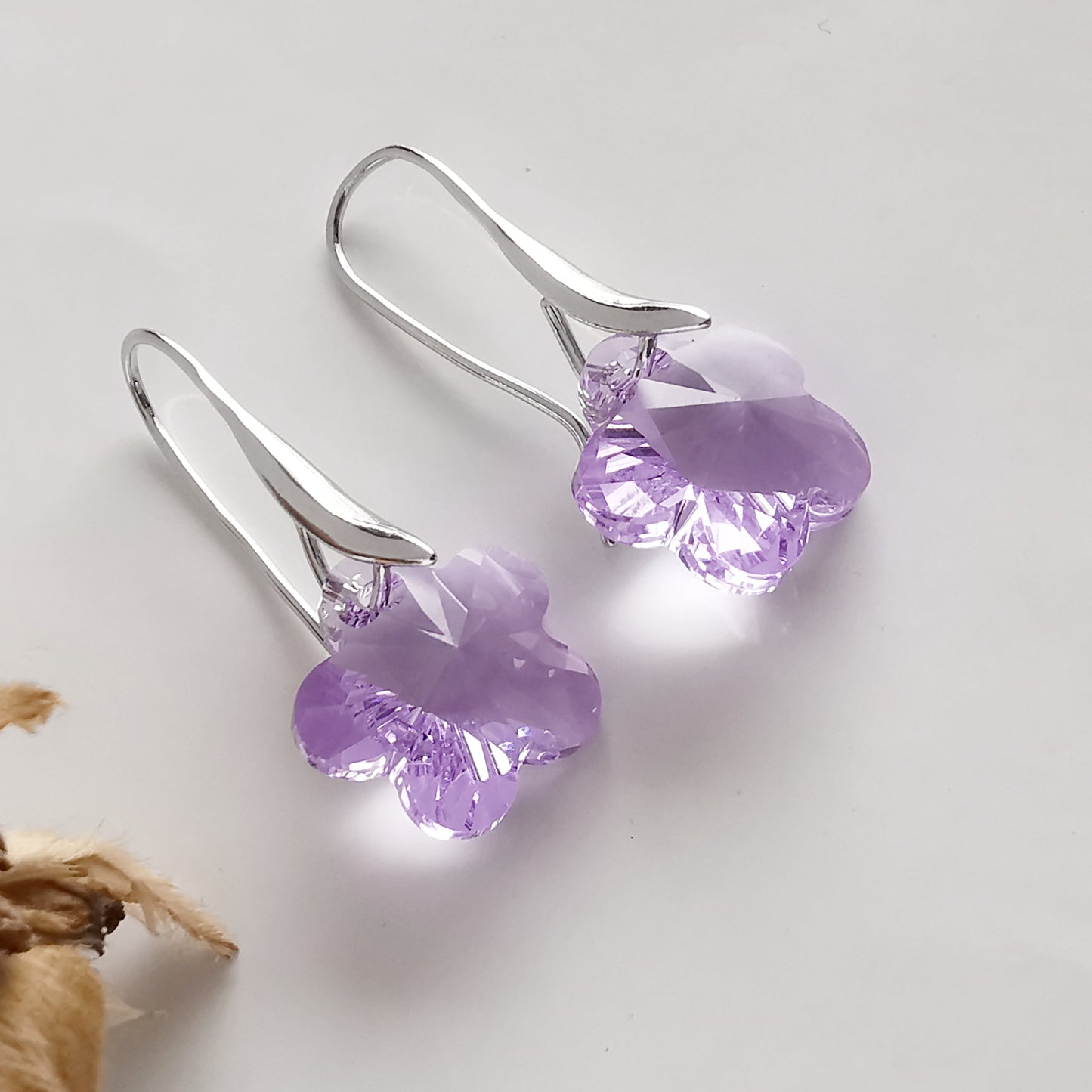 Aro Plata Cristal Flor Lila - Joyas Alicanto