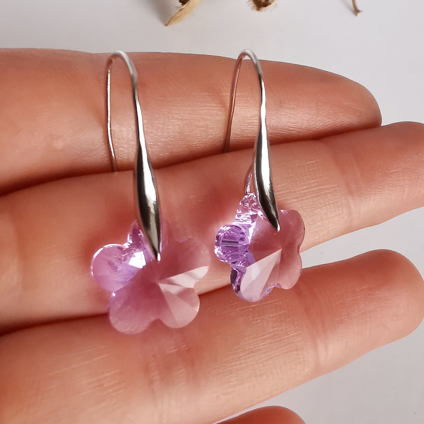 Aro Plata Cristal Flor Lila - Joyas Alicanto