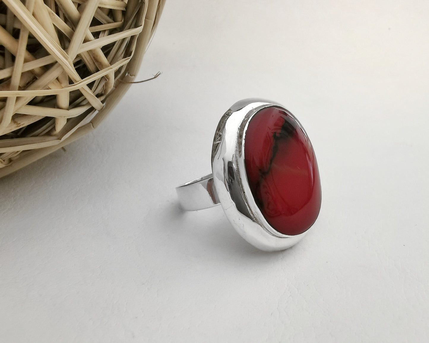 Anillo Lapidado Piedra Jaspe Rojo - Joyas Alicanto