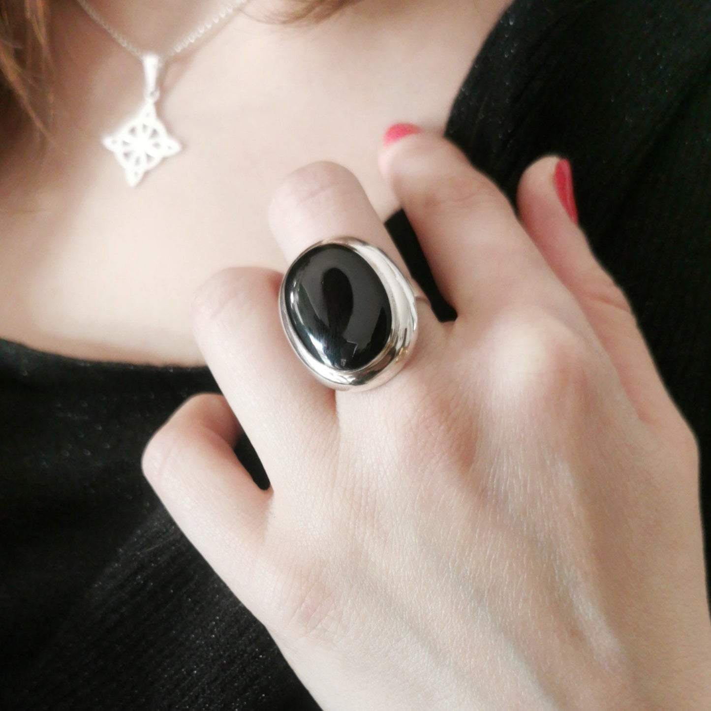 Anillo Lapidado Piedra Onix