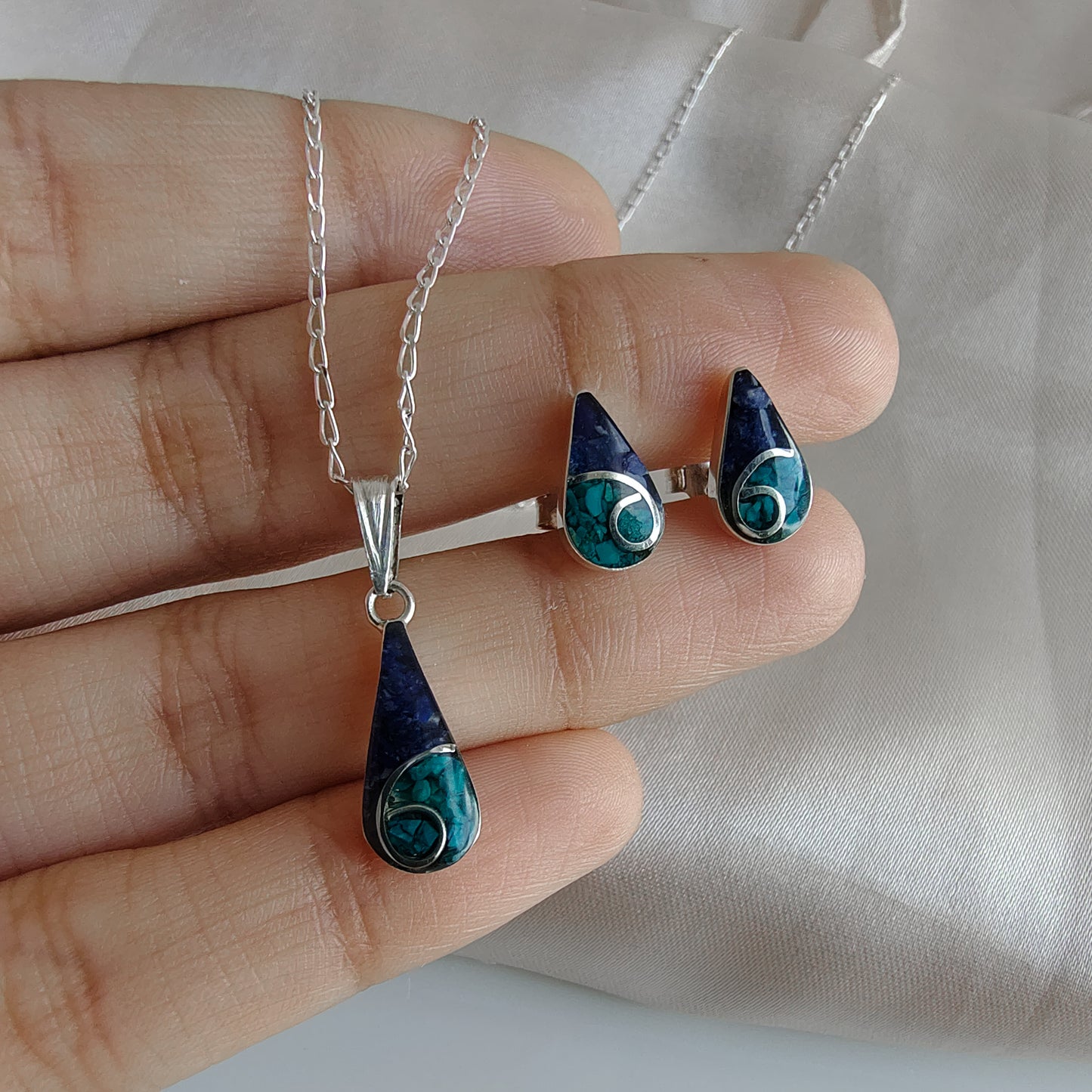 Conjunto Gota Plata Mosaico Lapislázuli