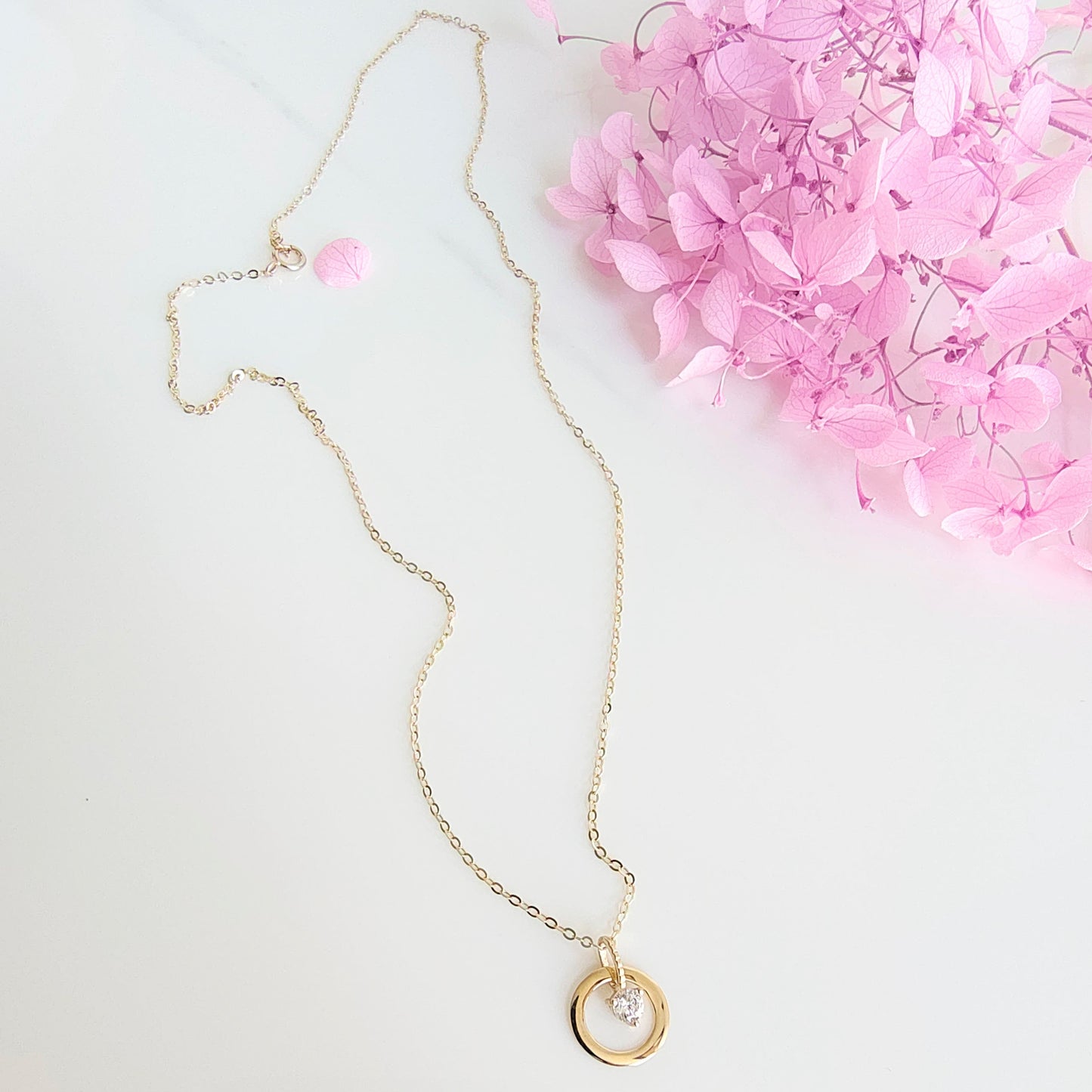 Collar Oro 14kl Punto Luz Corazón