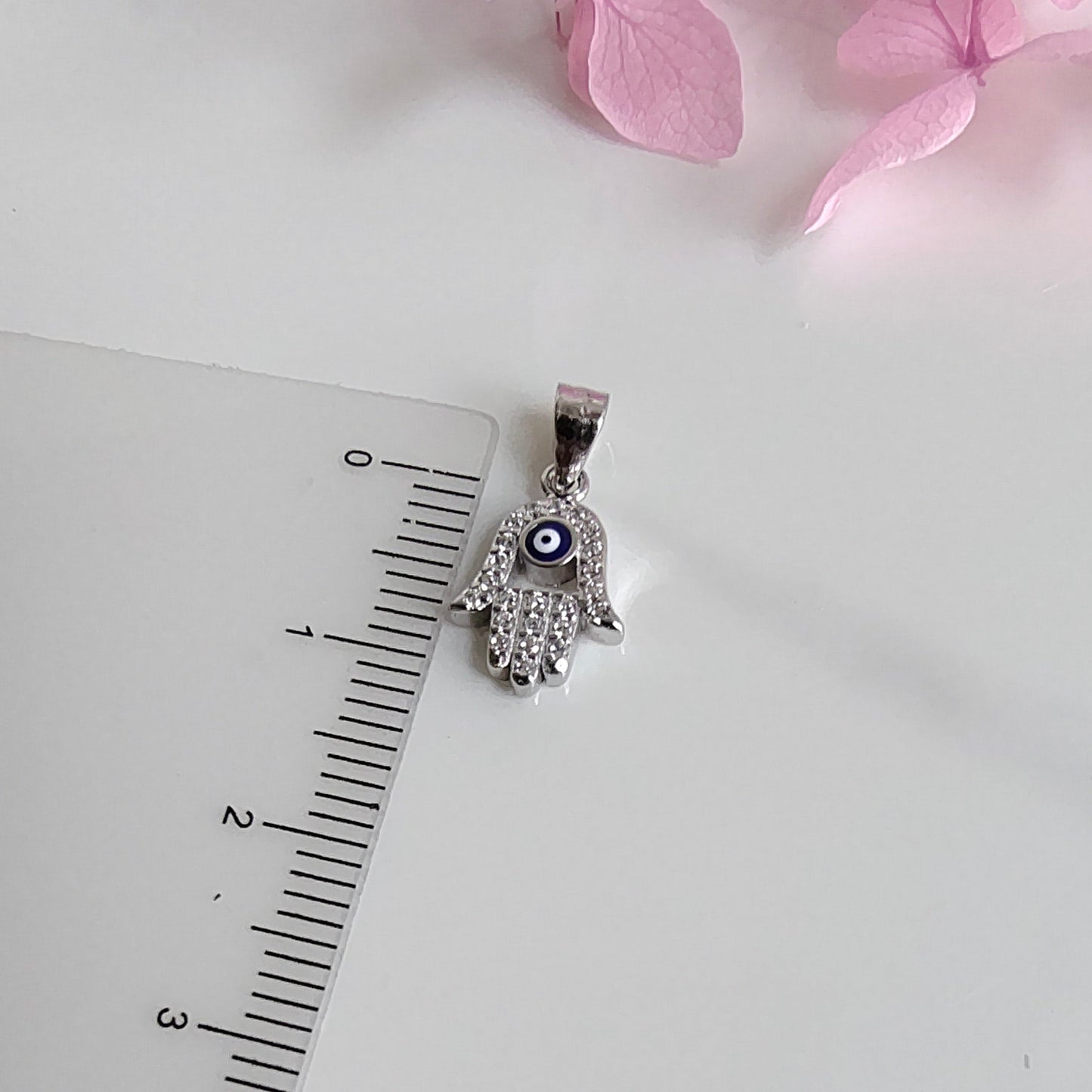 Medalla Mano de Fátima de Plata y Circón 10mm