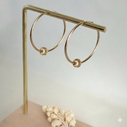 Aro argolla Oro 14K G.F 24 mm con bolita facetada
