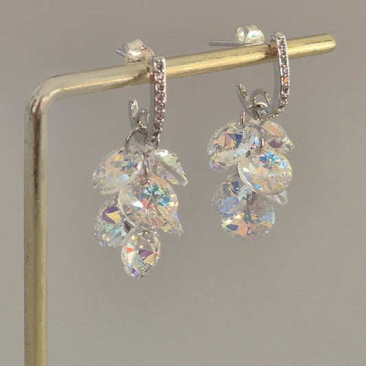 Aros de Plata 925 con 7 Cristales Redondos y Circones