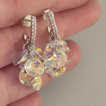 Aros de Plata 925 con 7 Cristales Redondos y Circones