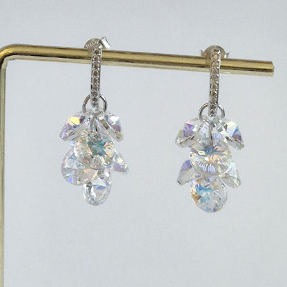 Aros de Plata con Cristales Tornasol y Microcircones | 3.5 cm
