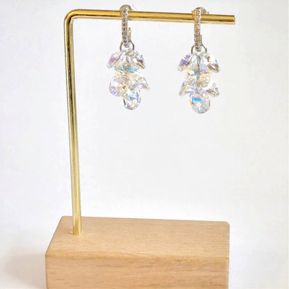 Aros de Plata con Cristales Tornasol y Microcircones | 3.5 cm