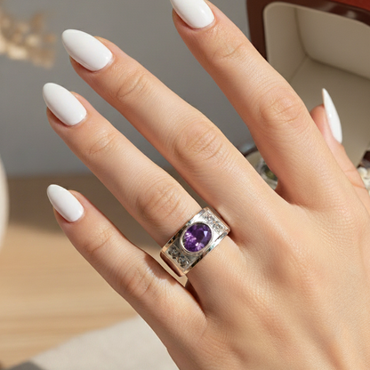 Anillo Lila Plata con Oro 18kl.