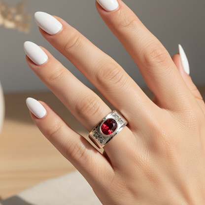 Anillo Rojo Plata con Oro 18kl.