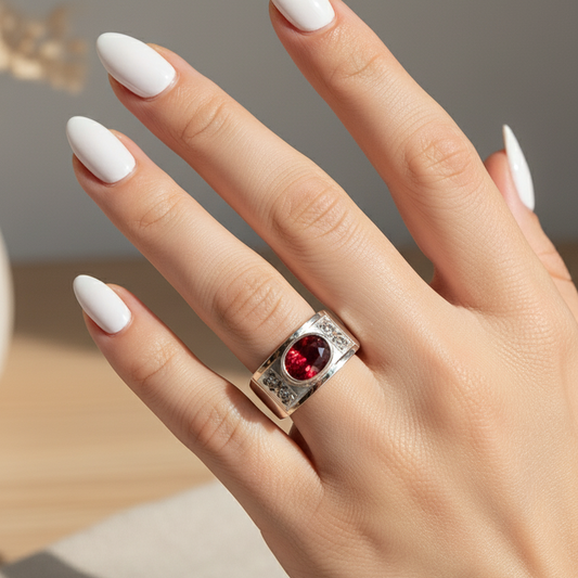 Anillo Rojo Plata con Oro 18kl.