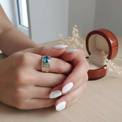 Anillo Turquesa Plata con Oro 18kl.