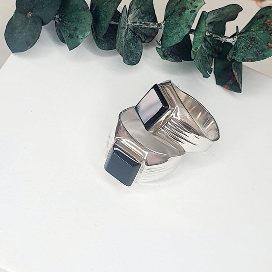 Anillo Sello Plata con Piedra Onix