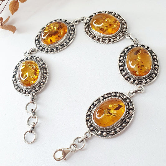 Pulsera Plata con Piedra Ámbar