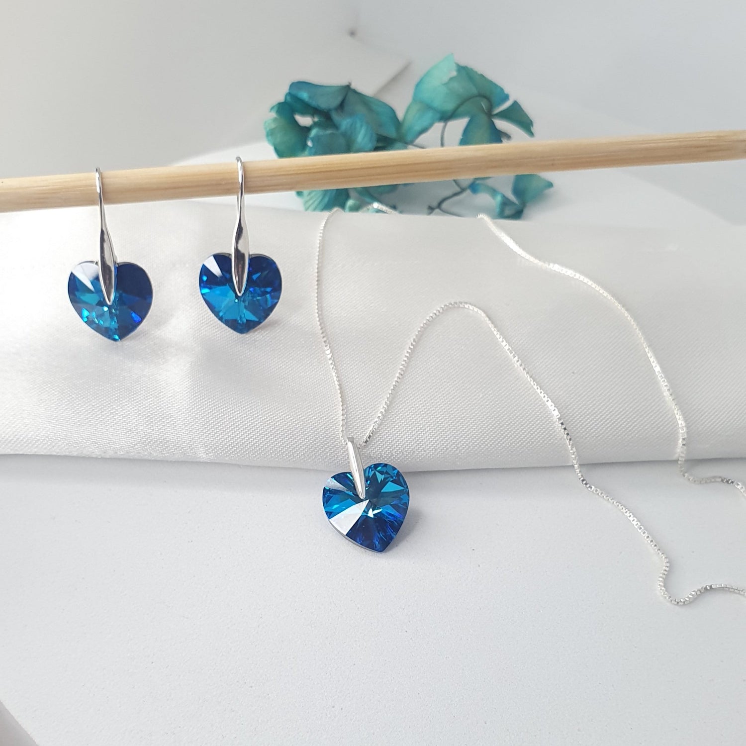 Conjunto Corazon Plata con Cristal - Joyas Alicanto