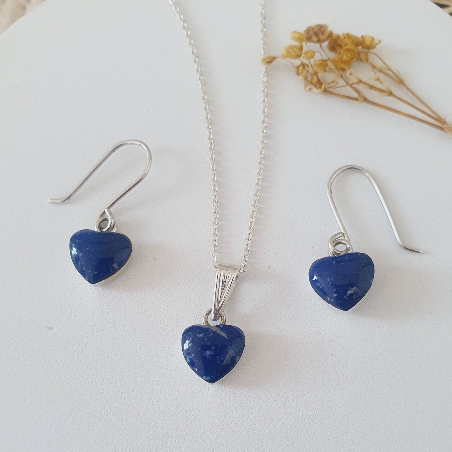 Conjunto Corazón Plata con Piedra Lapislázuli