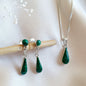 Conjunto Gota Plata con Piedra Malaquita Natural - Joyas Alicanto