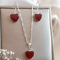 Conjunto Corazon Plata con Piedra Natural Jaspe - Joyas Alicanto