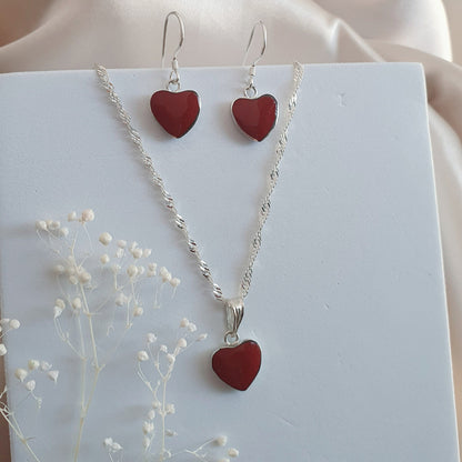Conjunto Corazon Plata con Piedra Natural Jaspe - Joyas Alicanto