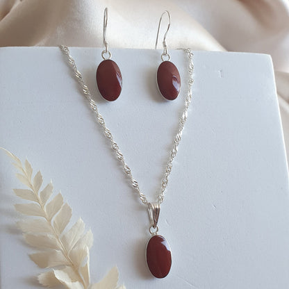Conjunto Óvalo Plata con Piedra Natural Jaspe - Joyas Alicanto