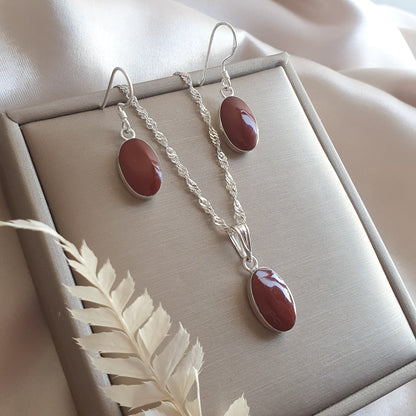 Conjunto Óvalo Plata con Piedra Natural Jaspe - Joyas Alicanto