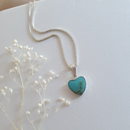 Conjunto Corazón Plata con Piedra Turquesa Natural - Joyas Alicanto