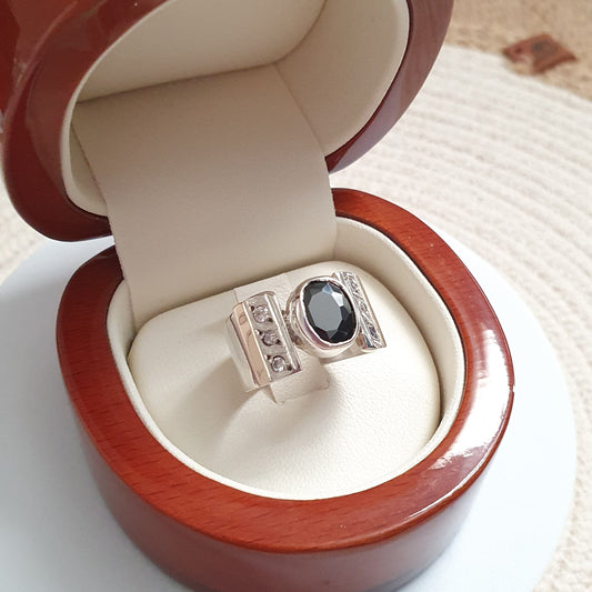 Anillo Negro Plata con Oro 18kl. - Joyas Alicanto