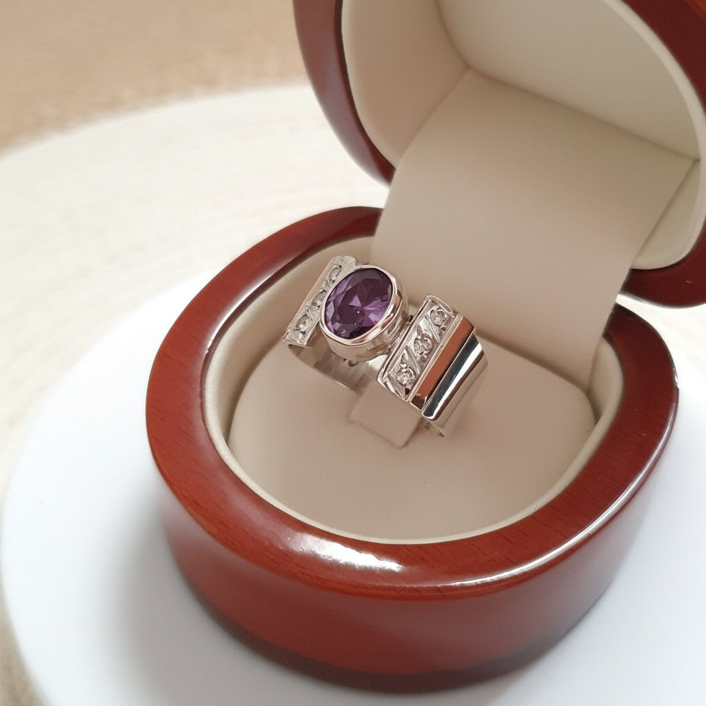 Anillo Lila Plata con Oro 18kl.