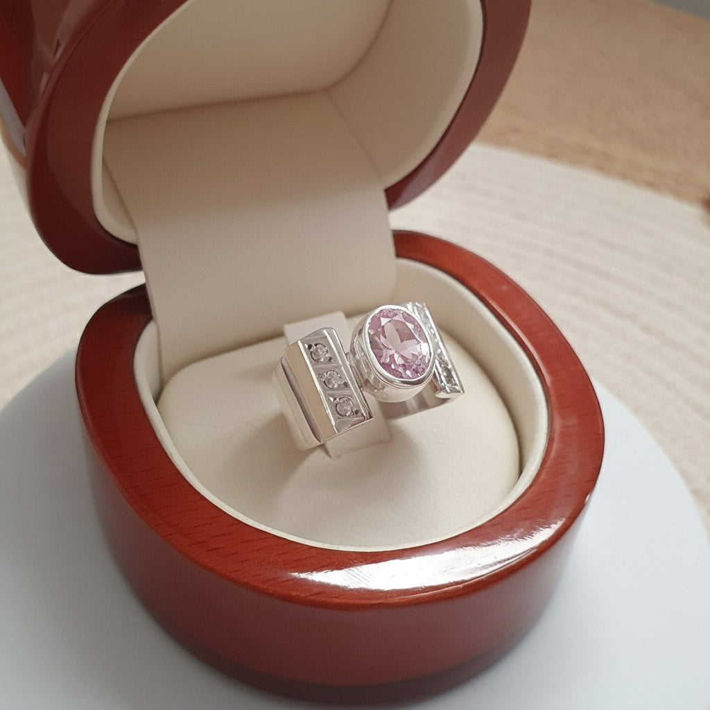 Anillo Rosa Plata con Oro 18kl.