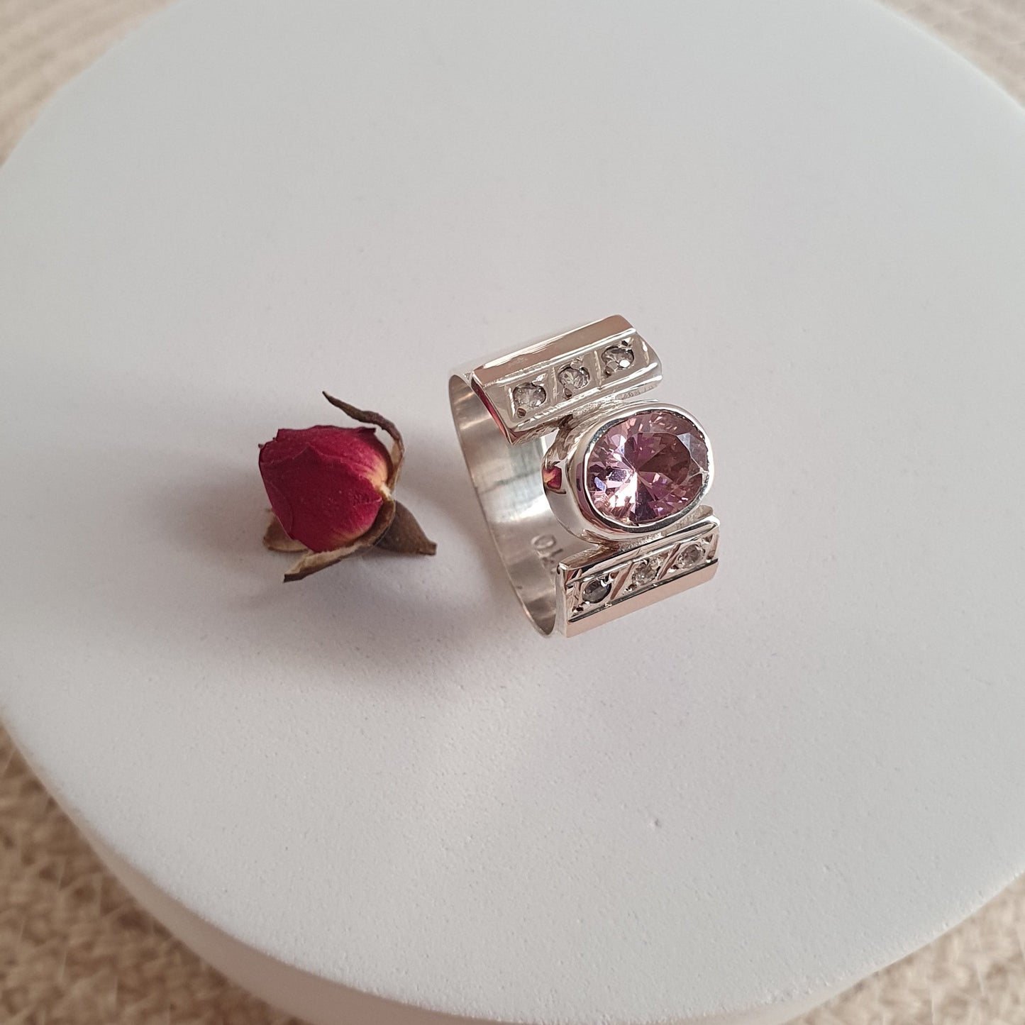 Anillo Rosa Plata con Oro 18kl.