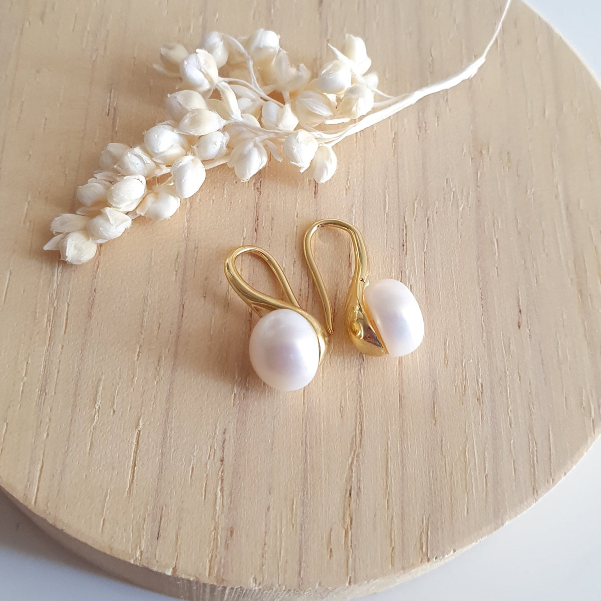 Aro Plata Dorada con Perla Natural