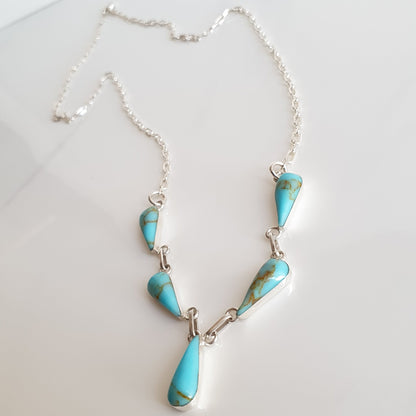Conjunto Gota Plata con Piedra Turquesa Natural - Joyas Alicanto