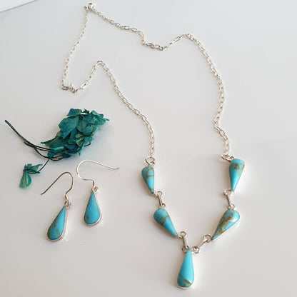 Conjunto Gota Plata con Piedra Turquesa Natural - Joyas Alicanto