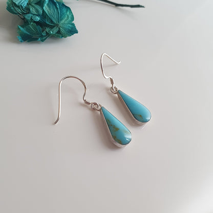 Conjunto Gota Plata con Piedra Turquesa Natural - Joyas Alicanto