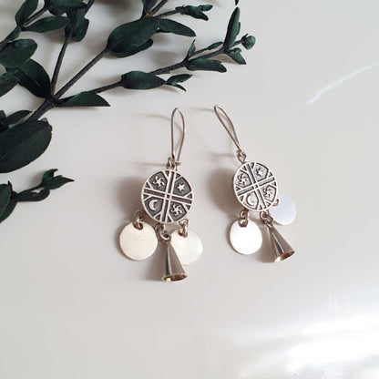 Conjunto Plata Nacional Kultrun Mapuche con Campanas. - Joyas Alicanto