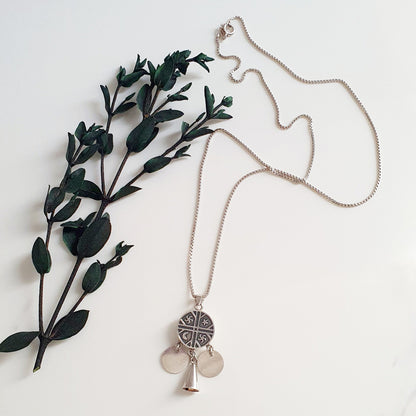 Conjunto Plata Nacional Kultrun Mapuche con Campanas. - Joyas Alicanto