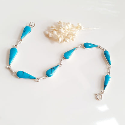 Pulsera Plata Gota Turquesa - Joyas Alicanto